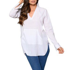 Women`s Long Sleeve Hooded Top, White, Small, Medium, Large